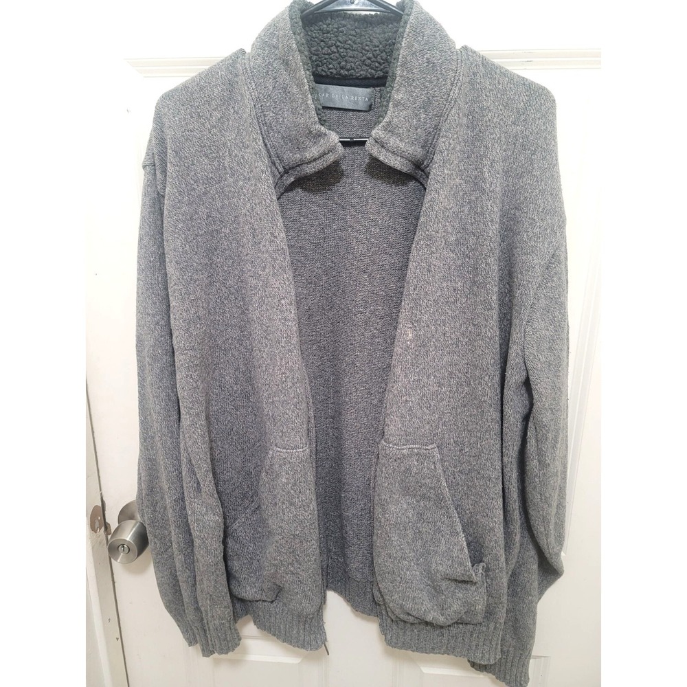 Oscar De La Renta Plus Size Men's Gray Full-Zip Jacket Sherpa Collar & Ribbed He - Picture 5 of 15